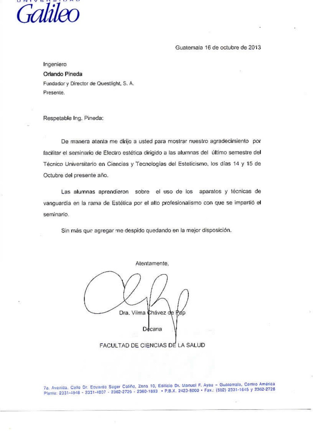 Documento de Universidad Galileo: Formación académica