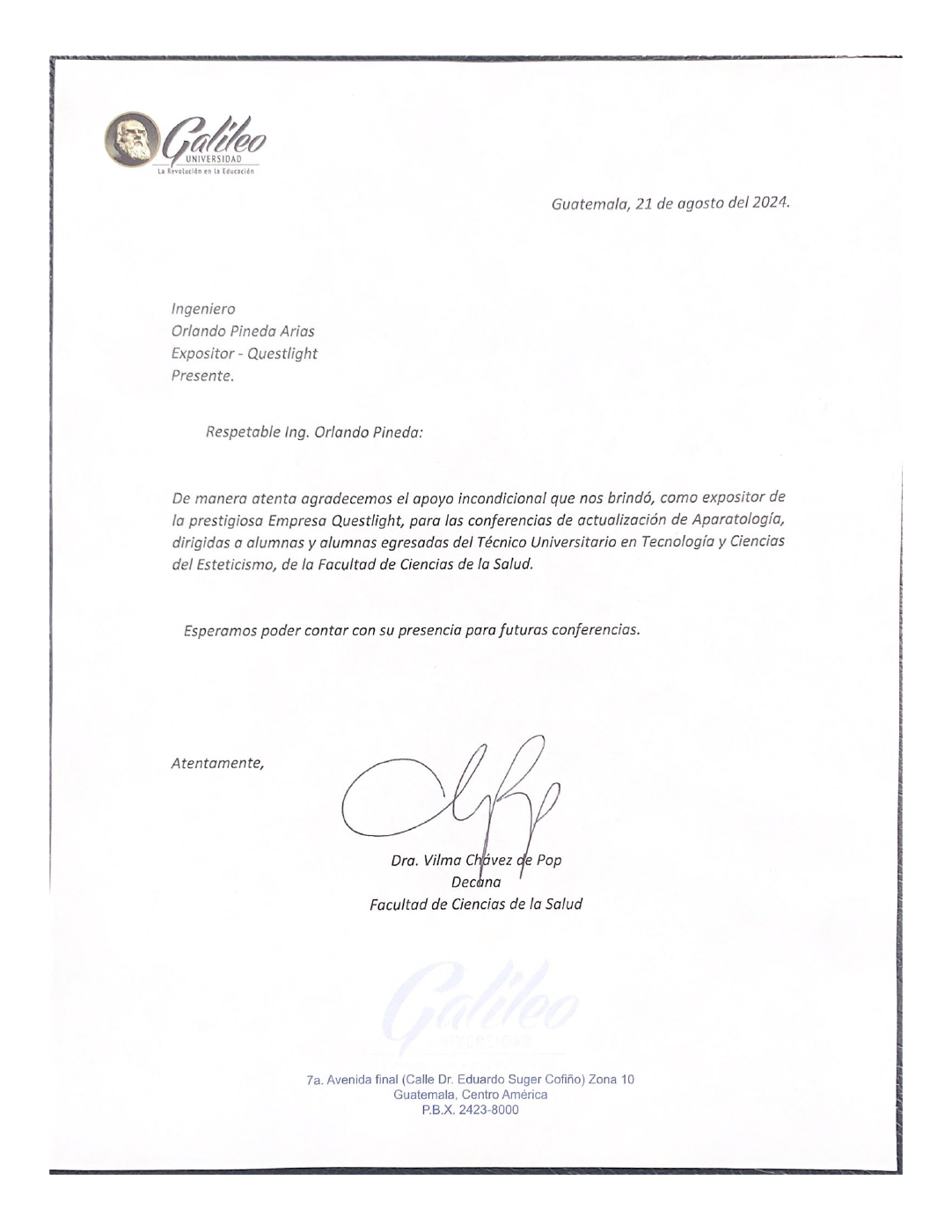 Documento de Universidad Galileo: Actualización académica